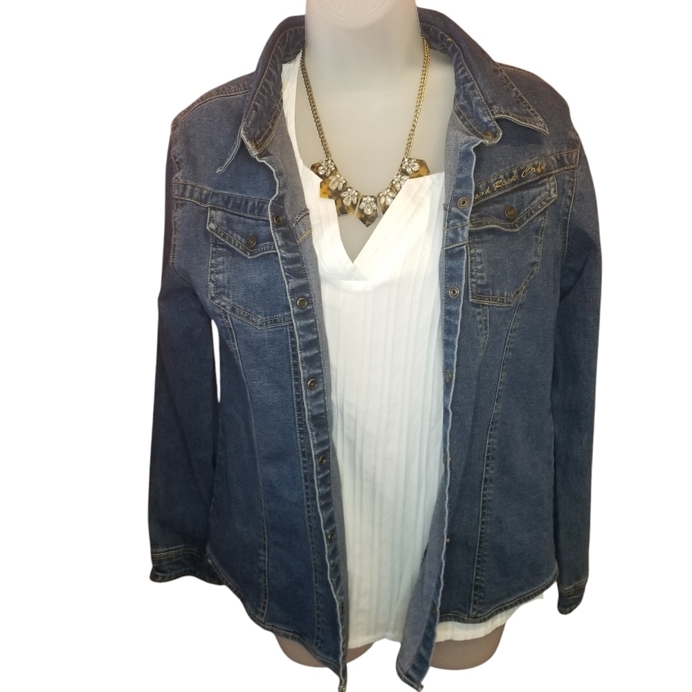 Hard Rock Cafe Vintage Fitted Jean Jacket EUC PTP 18.5 - Picture 4 of 10